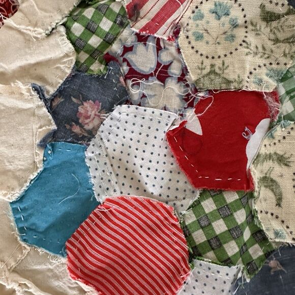 VTG Quilt Top Only Grandmother's Flower Garden Unfinished Hand Pieced 75" x 61” - Picture 5 of 5